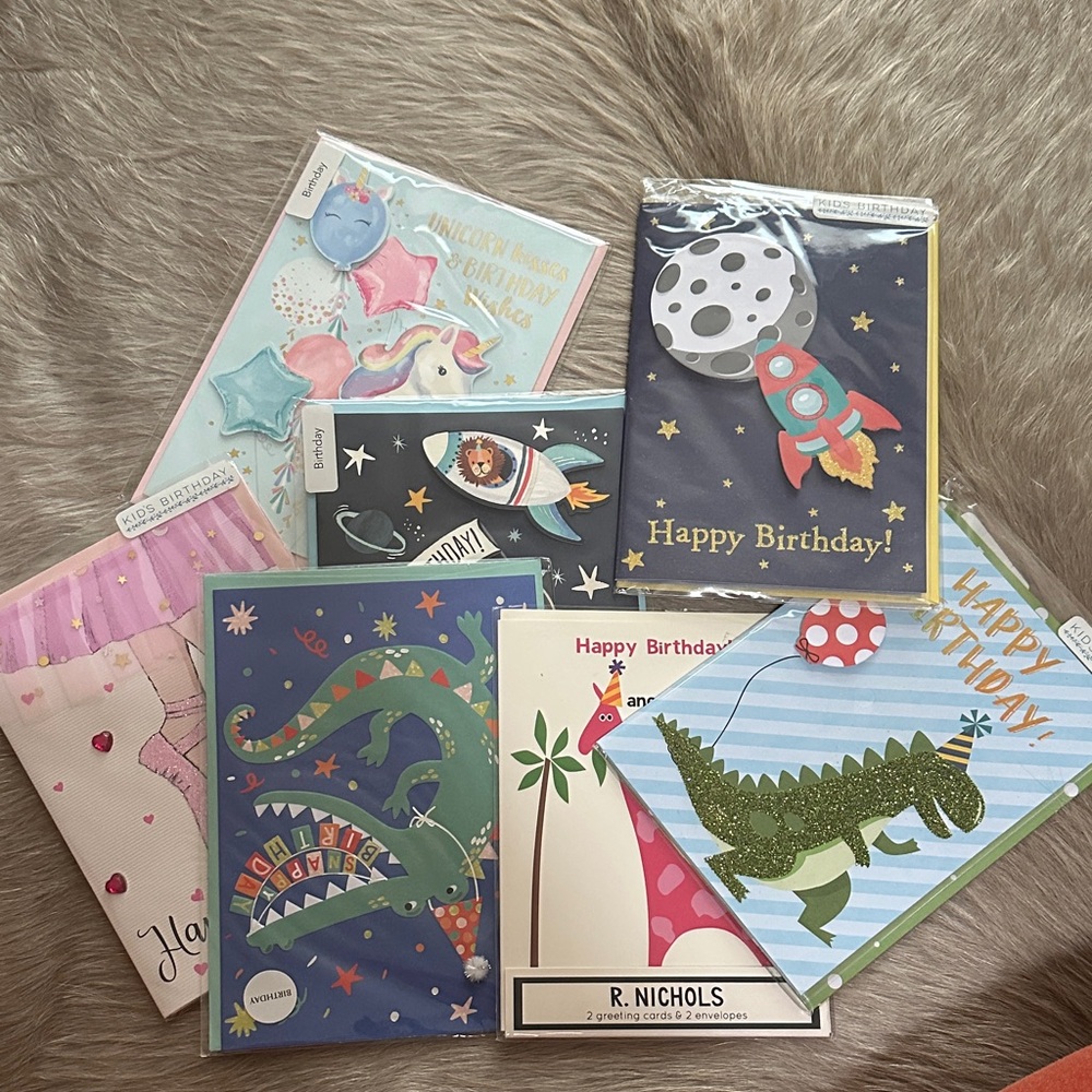 Lot of 7 Colorful kids birthday Cards